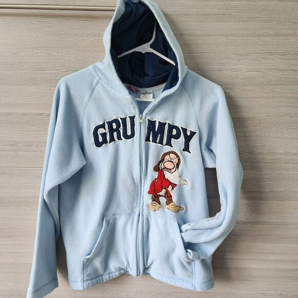 Disney Grumpy Vintage 90s Hoodie Full Zip Embroidered Baby Sky Blue Medium - Picture 1 of 13